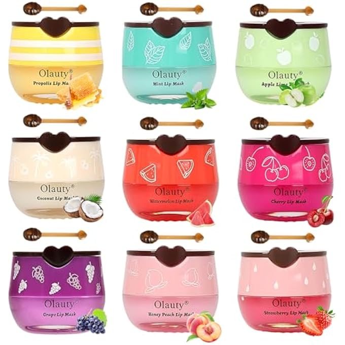OLAUTY 9PCS BEE LIP BALM HONEY POT,HONEY LIP BALM BULK,HYDRATING SLEEPING LIPS MASK OVERNIGHT WITH STICKS,LIPS MASK HONEYPOT MOISTURIZING REDUCE LIP LINES,HYDRATING PREVENTION DRY &CRACKED LIPS CARE - Image 1